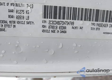 2013 Dodge Charger Se из США, поврежденный, VIN 2C3CDXBG7DH734709